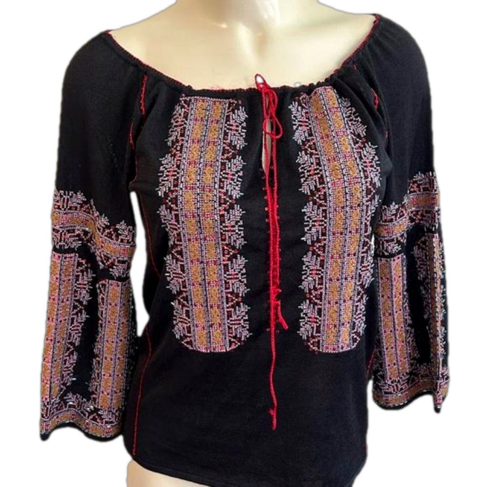 DKNY 100% silk embroidered peasant beaded Blouse Sz P NWT